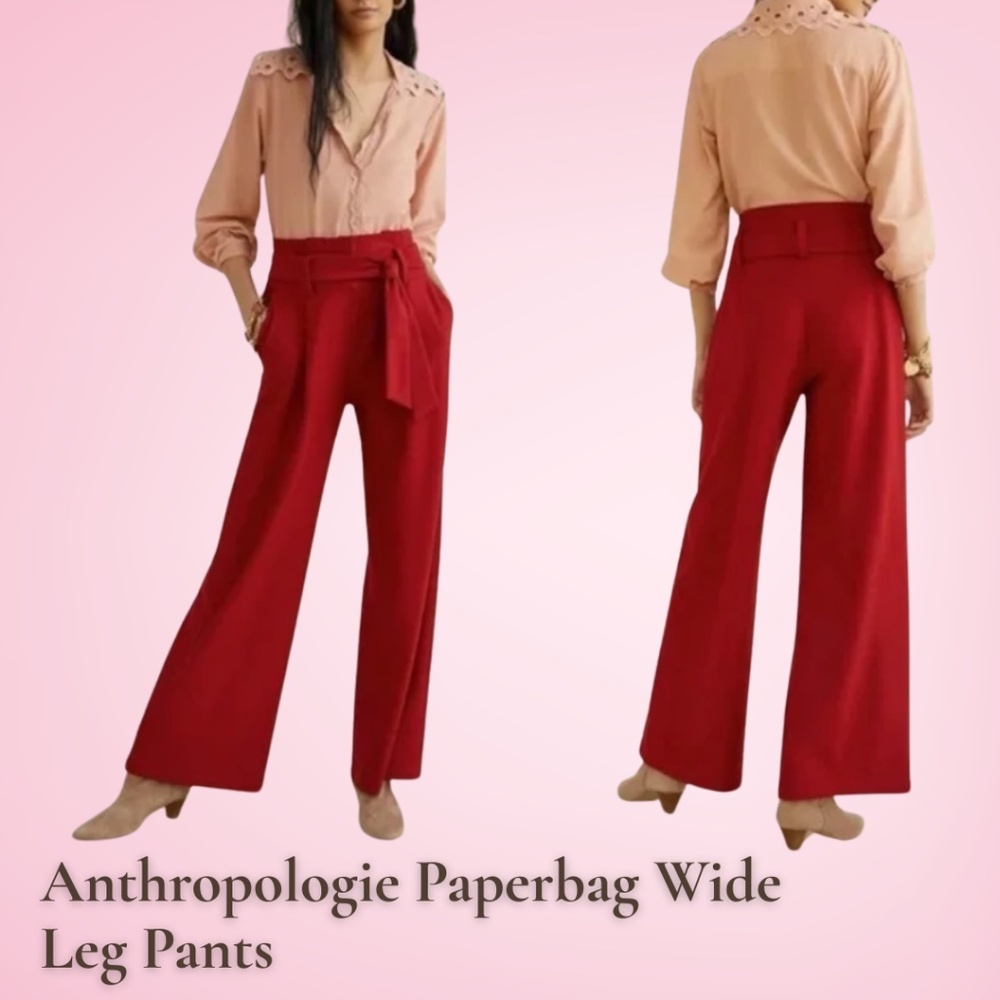 Like NEW! Anthropologie  Paperbag Wide Leg Pants & Belt. Thick fabric.